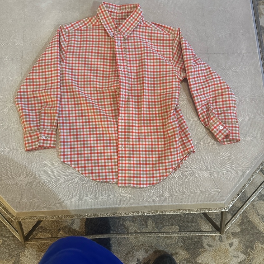 Kelly's Kids orange and White Plaid Button Down Shirt